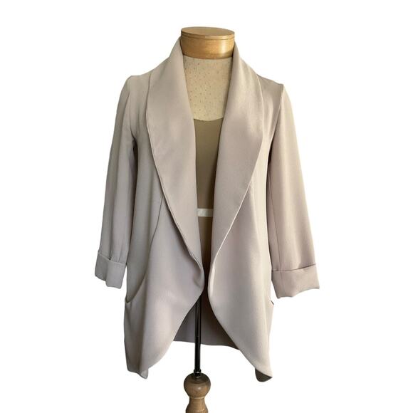 Carolina Belle Beige Open Front Blazer Extra Small Draped Lapel Three Quarter - Picture 1 of 8